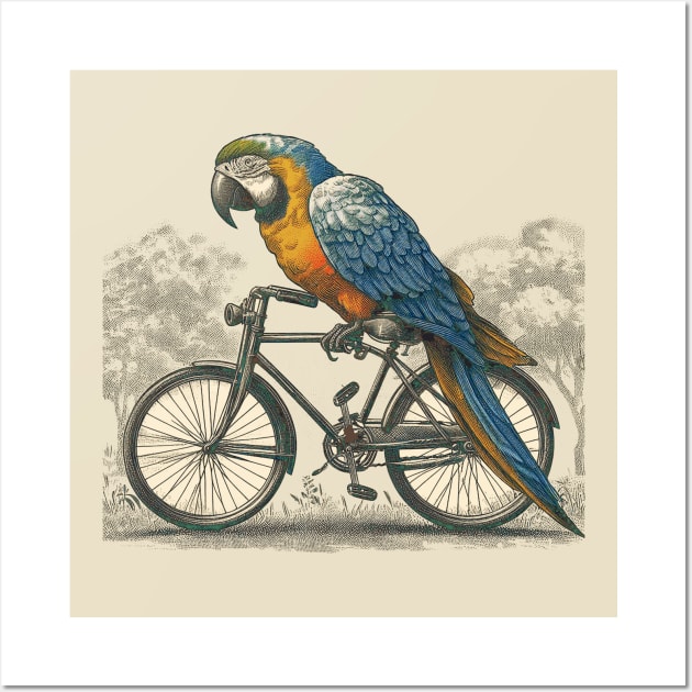 McCaw Parrot on a bicycle Wall Art by Midcenturydave